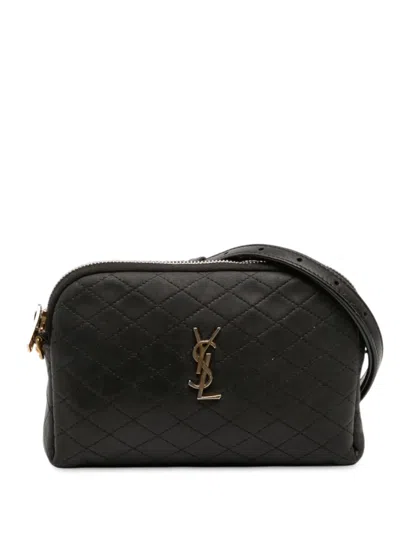 Pre-owned Saint Laurent 2022 Mini Quilted Lambskin Gaby Zippered Pouch Crossbody Bag In Black