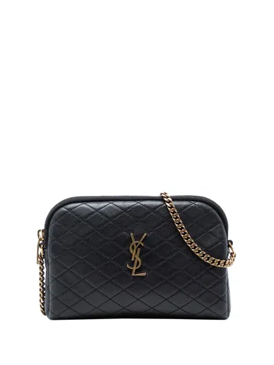 Pre-owned Saint Laurent 2022 Mini Quilted Lambskin Gaby Zippered Pouch Crossbody Bag In Black