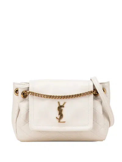 Pre-owned Saint Laurent 2022 Mini Quilted Lambskin Monogram Nolita Bag Crossbody Bag In White