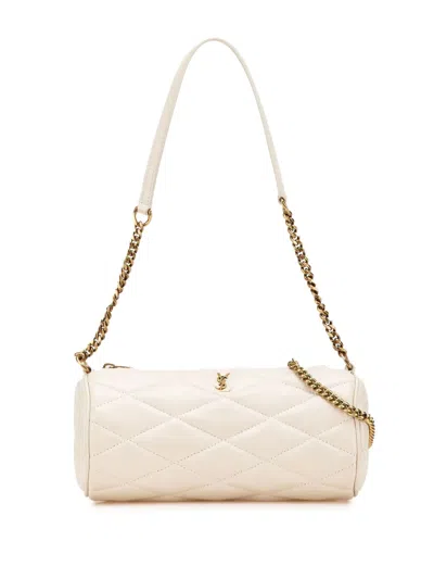 Pre-owned Saint Laurent 2022 Mini Quilted Lambskin Sade Tube Bag Satchel In White