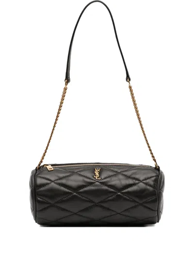 Pre-owned Saint Laurent 2022 Mini Quilted Lambskin Sade Tube Bag Shoulder Bag In Black