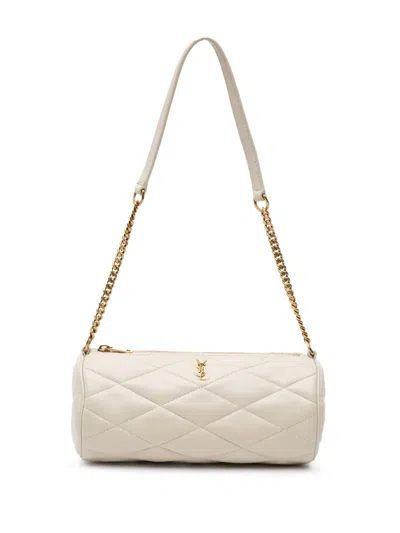 Pre-owned Saint Laurent 2022 Mini Quilted Lambskin Sade Tube Bag Shoulder Bag In White