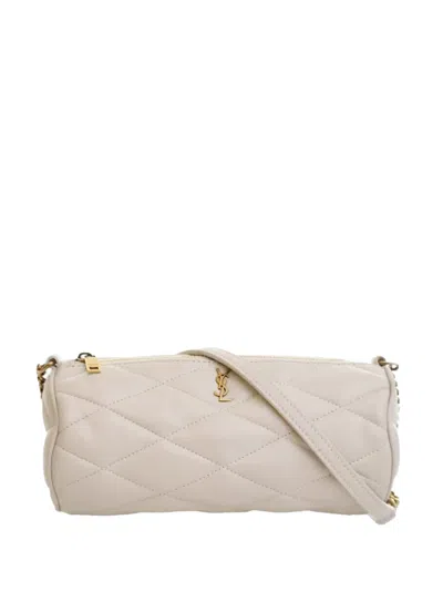 Pre-owned Saint Laurent 2022 Mini Quilted Lambskin Sade Tube Bag Shoulder Bag In White