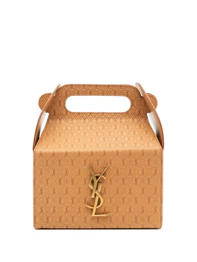 Pre-owned Saint Laurent 2022 Monogram Leather Take Away Box Bag Handbag In Brown
