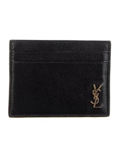 Pre-owned Saint Laurent 2022 Monogram Tiny Cassandre Card Holder In Black