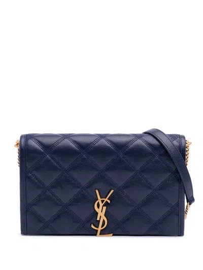 Pre-owned Saint Laurent 2022 Quilted Diamond Lambskin Becky Wallet On Chain Shoulder Bag