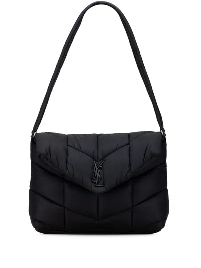 Pre-owned Saint Laurent 2022 Quilted Econyl Nylon Lou Puffer Messenger Bag Shoulder Bag In Black