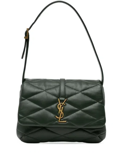 Pre-owned Saint Laurent 2022 Quilted Lambskin Le 57 Diamond Shoulder Bag In Green