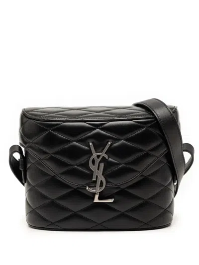 Pre-owned Saint Laurent 2022 Quilted Lambskin Monogram June Box Bag Crossbody Bag In Black