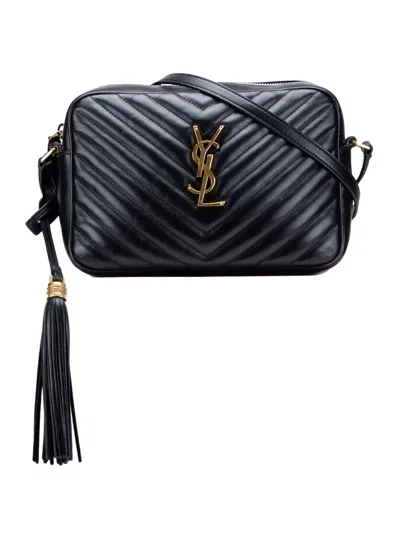 Pre-owned Saint Laurent 2022 Quilted Leather Monogram Lou Camera Bag Crossbody Bag In Black