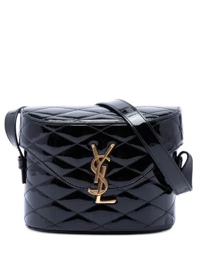 Pre-owned Saint Laurent 2022 Quilted Patent Monogram June Box Crossbody Bag In Black
