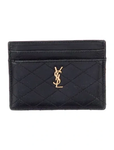 Pre-owned Saint Laurent 2022 Quilted Pattern Card Holder In Black