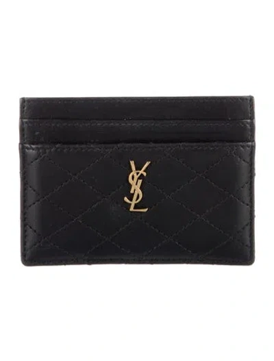 Pre-owned Saint Laurent 2022 Quilted Pattern Card Holder In Black
