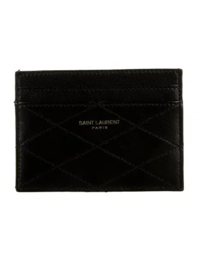 Pre-owned Saint Laurent 2022 Quilted Pattern Card Holder In Black