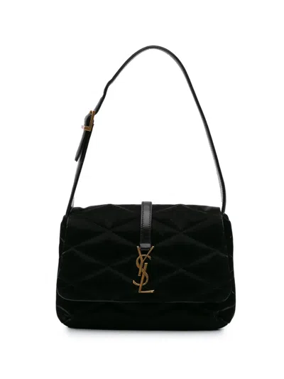 Pre-owned Saint Laurent 2022 Quilted Satin Le 57 Shoulder Bag In Black