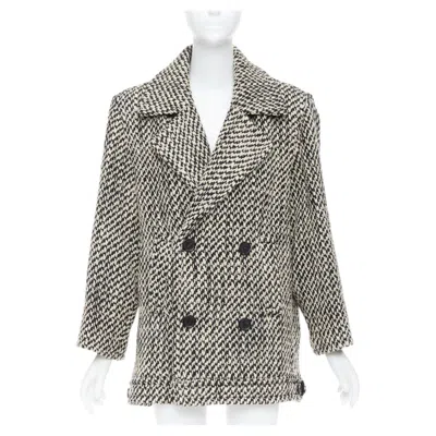 Pre-owned Saint Laurent 2022 Runway Tweed Boucle Power Shoulder Oversized Coat Fr42 Xl In Gray