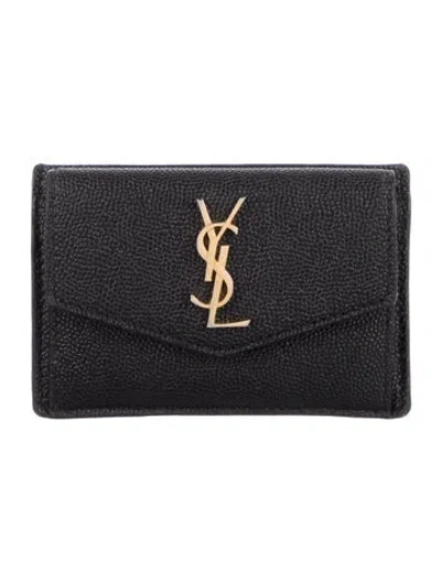 Pre-owned Saint Laurent 2022 Signature Logo Card Holder In Black
