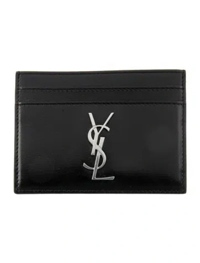 Pre-owned Saint Laurent 2022 Signature Logo Card Holder In Black