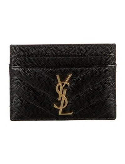 Pre-owned Saint Laurent 2022 Signature Logo Card Holder In Black