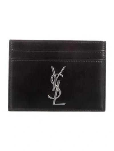 Pre-owned Saint Laurent 2022 Signature Logo Card Holder In Black