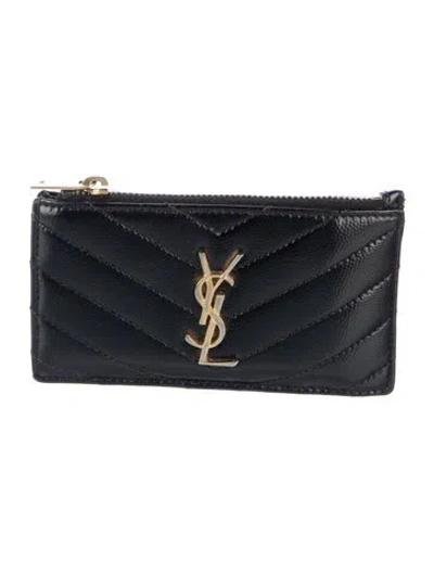 Pre-owned Saint Laurent 2022 Signature Logo Card Holder In Black