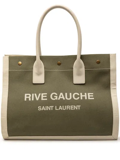 Pre-owned Saint Laurent 2022 Small Canvas Rive Gauche Tote Bag In Green