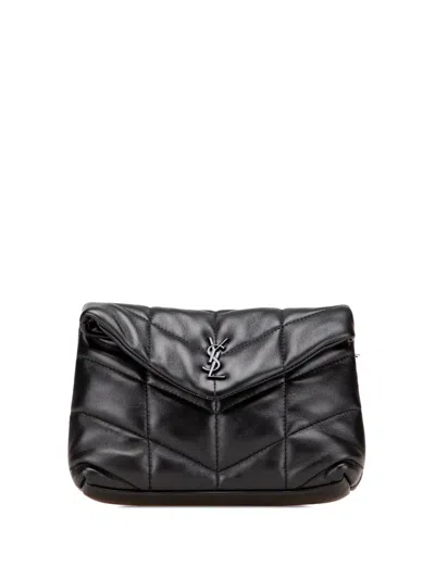 Pre-owned Saint Laurent 2022 Small Lambskin Loulou Puffer Clutch Bag In Black