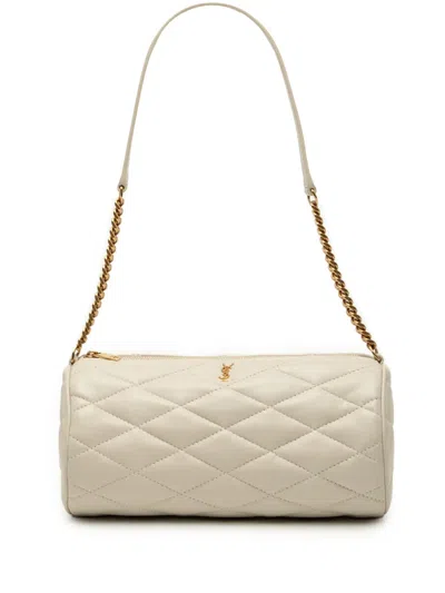 Pre-owned Saint Laurent 2022 Small Quilted Lambskin Sade Tube Bag Shoulder Bag In White