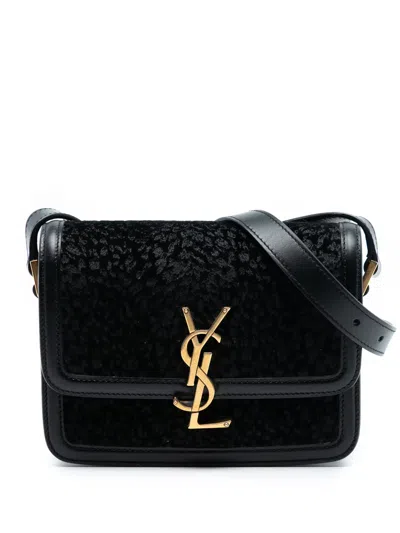 Pre-owned Saint Laurent 2022 Small Velvet Solferino Satchel In Box Crossbody Bag In Black