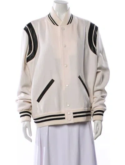 Pre-owned Saint Laurent 2022 Teddy Varsity Bomber Jacket W/ Tags In Neutral