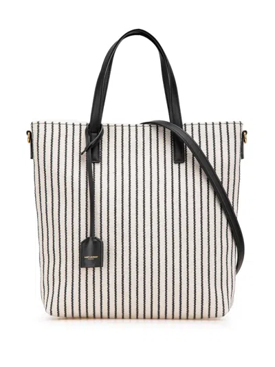 Pre-owned Saint Laurent 2022 Toy Striped Canvas North South Shopping Tote Satchel