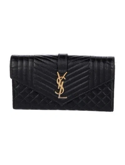 Pre-owned Saint Laurent 2022 Triquilt Envelope Continental Wallet Wallet In Black