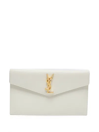 Pre-owned Saint Laurent 2022 Uptown Leather Clutch Bag In White