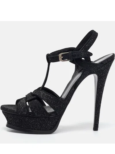 Pre-owned Saint Laurent 2023 140mm Tribute Platform Glitter Sandals