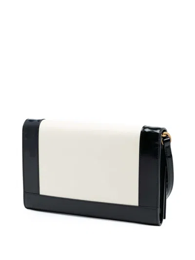 Pre-owned Saint Laurent 2023 Brushed Leather Trimmed Lambskin Cassandre Flap Pouch Clutch Bag In White