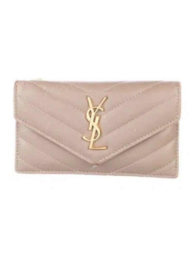 Pre-owned Saint Laurent 2023 Cassandre Card Case Wallet In Neutral