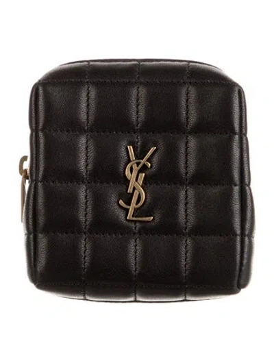 Pre-owned Saint Laurent 2023 Cassandre Carré Mini Cube Wallet In Black