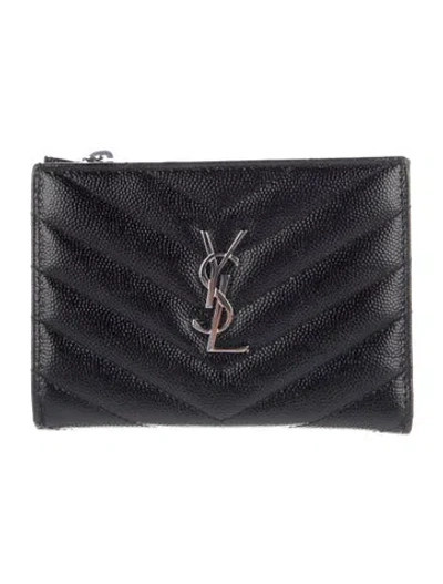 Pre-owned Saint Laurent 2023 Chevron Wallet In Black