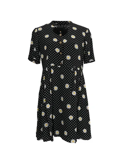 Pre-owned Saint Laurent 2023 Daisy-print Rhinestone-button Mini Dress In Black