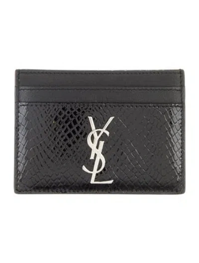 Pre-owned Saint Laurent 2023 Embossed Leather Card Holder In Black