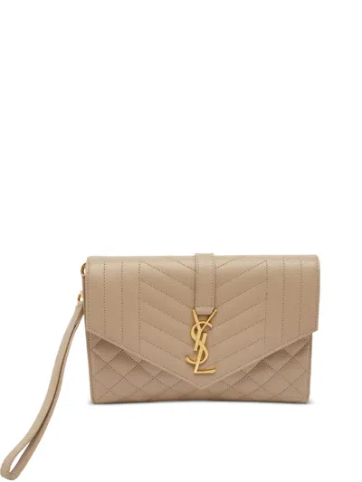 Pre-owned Saint Laurent 2023 Envelope Mix Matelassé Clutch Bag In Neutrals