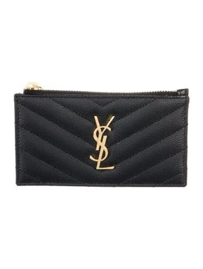 Pre-owned Saint Laurent 2023 Grain De Fragments Card Holder In Black