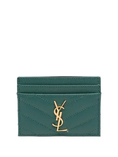 Pre-owned Saint Laurent 2023 Grain De Poudre Matelasse Chevron Cassandre Card Holder In Blue
