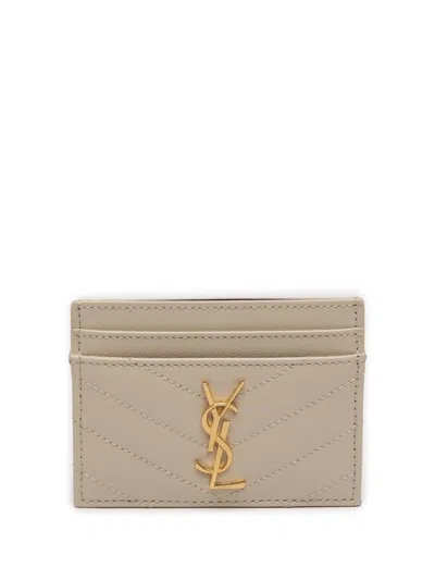 Pre-owned Saint Laurent 2023 Grain De Poudre Monogram Cassandre Case Card Holder In Brown