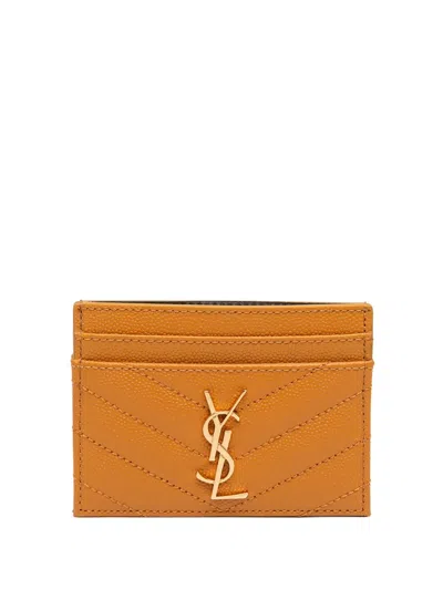 Pre-owned Saint Laurent 2023 Grain De Poudre Monogram Cassandre Case Card Holder In Brown