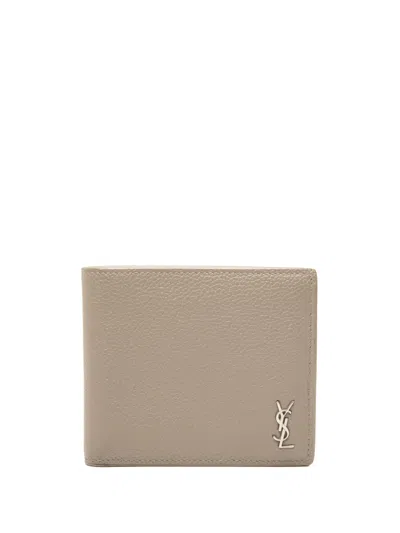 Pre-owned Saint Laurent 2023 Grained Leather Tiny Cassandre Bifold Wallet Small Wallets In Neutral