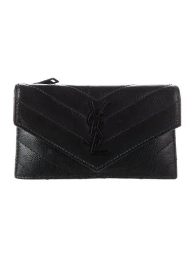 Pre-owned Saint Laurent 2023 Leather Card Holder In Black