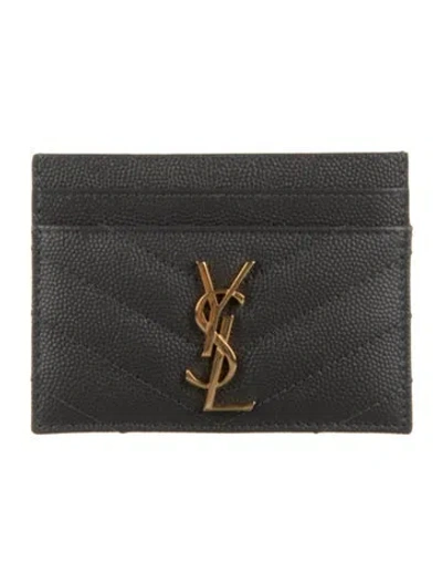 Pre-owned Saint Laurent 2023 Leather Card Holder In Grey