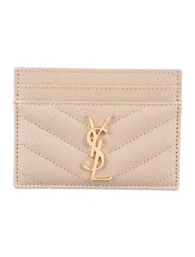 Pre-owned Saint Laurent 2023 Leather Card Holder In Neutral