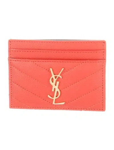 Pre-owned Saint Laurent 2023 Leather Card Holder In Red
